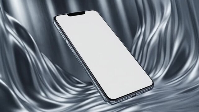 Smartphone mockup with abstract silver background