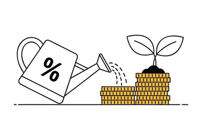 Investing in growth finance and profit concept with watering can and coins stack