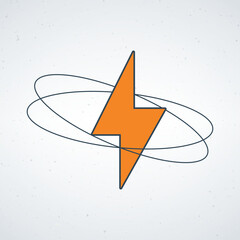 A stylized orange lightning bolt with swirling black lines on a white background