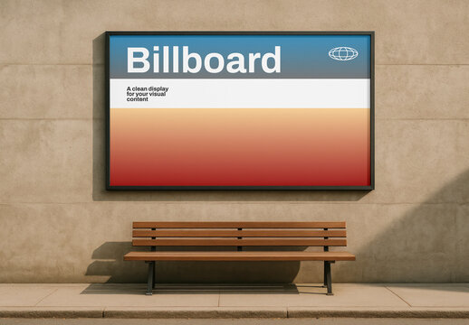 Urban Billboard Mockup With Bench Seating PSD