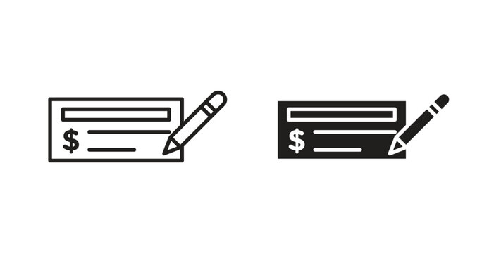 Signing cheque icons. Outline icons vector collection. flat illustrations