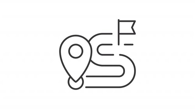 Animated road map line icon. Navigation technology animation. Finding right way to location. Roadway infrastructure development. Outline element on white background. HD video with alpha channel