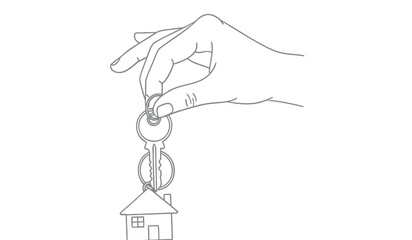 Hand holding key with house symbol representing home ownership and real estate concepts