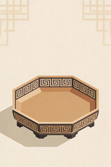 Decorative octagonal bowl with Greek patterns on beige background  