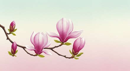 Obraz premium A serene scene of a magnolia branch with pink flowers