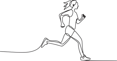 Fototapeta premium One continuous line design of a woman jogging.one line vector illustration with out background