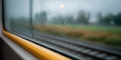 Naklejka premium Train window with raindrops on it