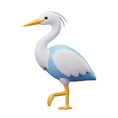 Fototapeta premium A white and blue heron stands on one leg, walking in a serene natural environment, viewed from the side.