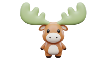 Cartoon moose illustration standing on plain background viewed from the front