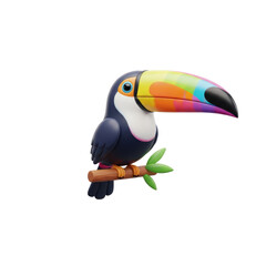 Naklejka premium A colorful seagull figurine with outstretched wings stands on a rock, showcasing its vibrant feathers and detailed design, viewed from the side.