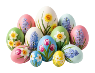 Colorful easter eggs arrangement photographic festive isolated on transparent background