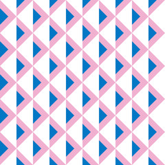 Seamless geometric pattern of triangles with pink and navy blue.