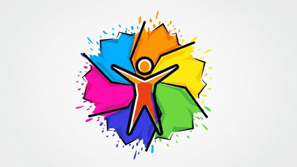 Obraz premium Colorful Paint Splatter with Happy Person Celebrating Freedom and Creativity