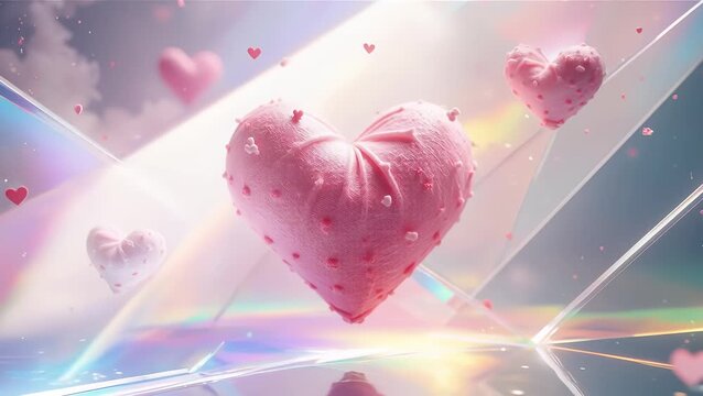 Colorful Heart Shapes in a Dreamy Background with Sparkling Lights