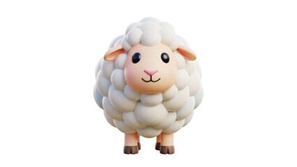 Obraz premium A cartoon sheep with a fluffy coat stands on a transparent background viewed from the front