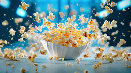 Popcorn explosion in white paper cup