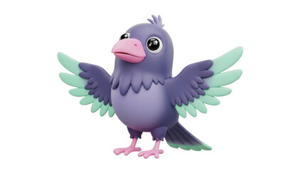 Fototapeta premium A cartoon bird with outstretched wings standing on its feet with a vibrant plumage and colorful beak