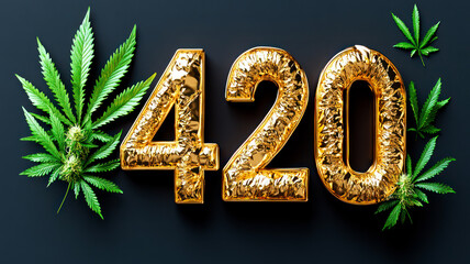 420 logo, symbol of marijuana smoking, on dark surface