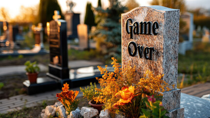 Tombstone with epigraph Game Over