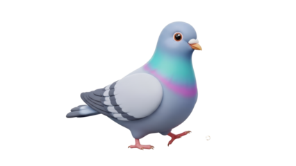 A vibrant illustration of a pigeon standing on a plain surface viewed from the side