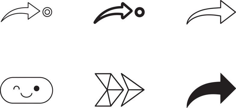 A collection of user interface icons featuring various arrow designs and a cute winking smiley face