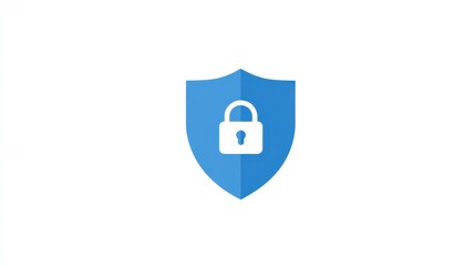 Blue shield with a white padlock icon on a white background. Digital security, data protection, and privacy concept. cybersecurity