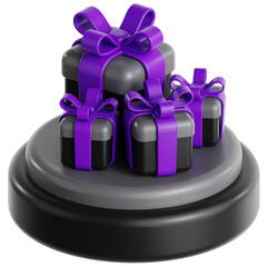 Premium 3D Gift Boxes with Purple Ribbons on Black Podium Promotion Icon