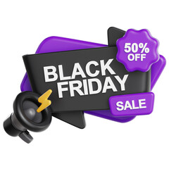 Black Friday Sale 3D Discount Tag 50 Percent Off Promotion Icon