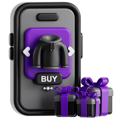 Mobile Shopping App 3D Icon Buying Hoodie and Gifts Ecommerce Purchase