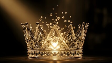 Luxurious Golden Diamond Crown with Floating Gems and Radiant Light Particles Background