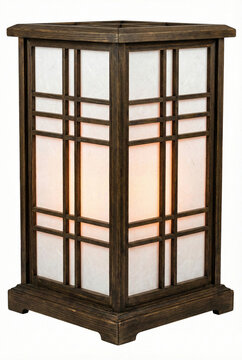 Traditional Japanese Andon lantern with wooden lattice frame and washi paper