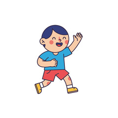 Fototapeta premium Happy Cartoon Boy Running and Waving, Cheerful Child Illustration