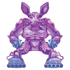 A cyborg with a human body and an animal head. A muscular warrior in robotic armor. Front view. An abstract character with a bull or moose head. Vector