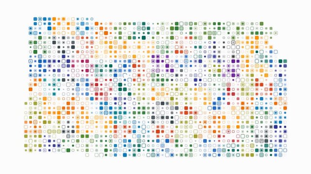 Kansas animated shape. Pulsating colored dots on the map of the state. Small size rounded square blocks. Digital style Kansas map on white background. Plain animation video.