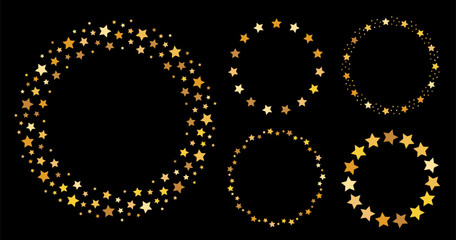 Star frames collection. Set of round borders made of golden stars. Glowing festive rims