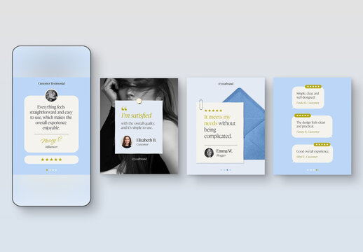 Testimonials Template for Product & Customer Testimonials, Reviews & Star Ratings with Comments, Social Media Post Layout