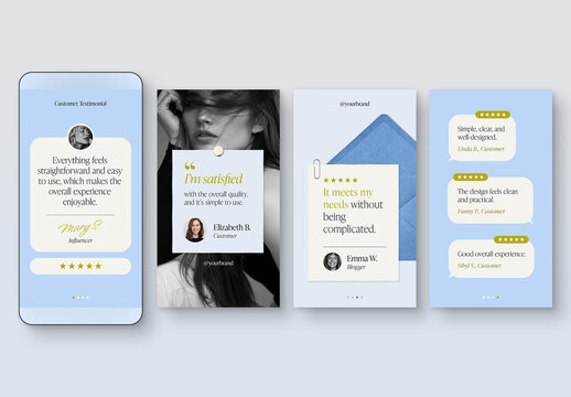 Testimonials Template for Product & Customer Testimonials, Reviews & Star Ratings with Comments, Social Media Story Layout