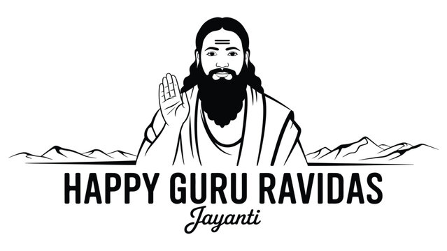  happy guru ravidas jayanti illustration with saint ravidas blessing gesture representing bhakti movement, spiritual teachings, equality, devotion and indian cultural heritage