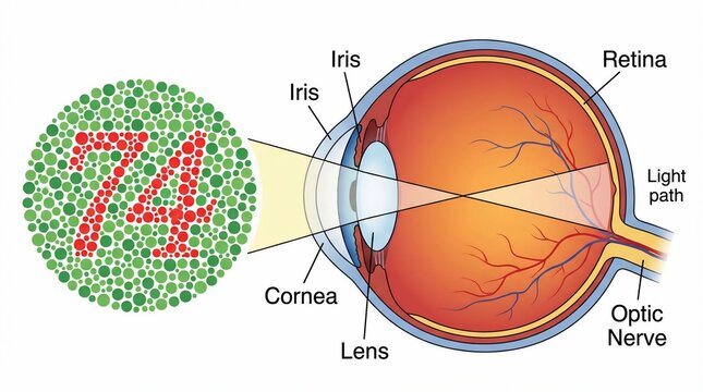Anatomy of Human Eye Processing Color Blindness Test Image