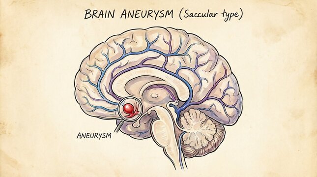 Medical Illustration of a Saccular Brain Aneurysm Anatomy