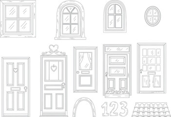 Collection of Various Front Door and Window Outline Illustrations for Home Improvement and Architecture