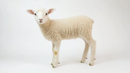 Fototapeta premium Fluffy White Sheep Isolated on Pure White Background