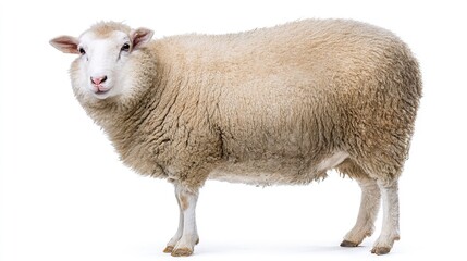 Fototapeta premium Fluffy White Sheep Isolated on Pure White Background