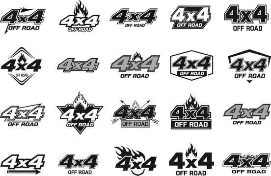 Set of Vintage Style 4x4 Off Road Vehicle Badges and Graphic Logo Designs for Adventure Branding