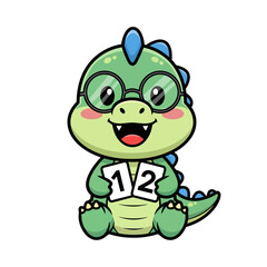 Obraz premium Adorable cartoon dinosaur wearing glasses holding a numbered sign with