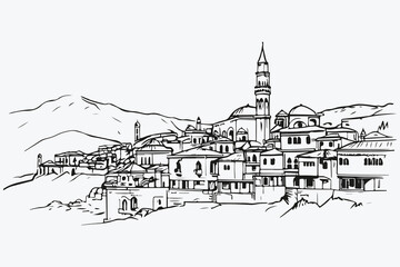 Obraz premium Kotor old town sketch illustration vector