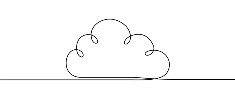 A curly cloud, symbolizing weather, the sky, or cloud computing data storage. Drawing in one line art style with editable black stroke. Vector illustration.