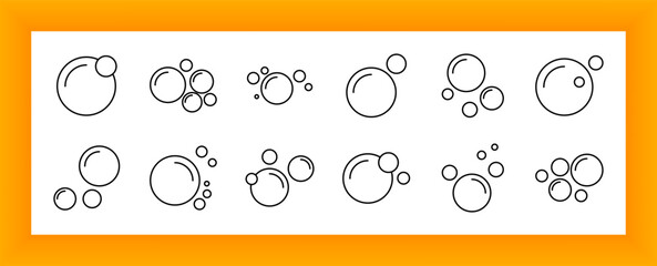 Bubble set icon. Circle, soap, foam, fizzy, abstract, multiple sizes, floating, pattern, cleaning, wash, splash, round, bath, playful