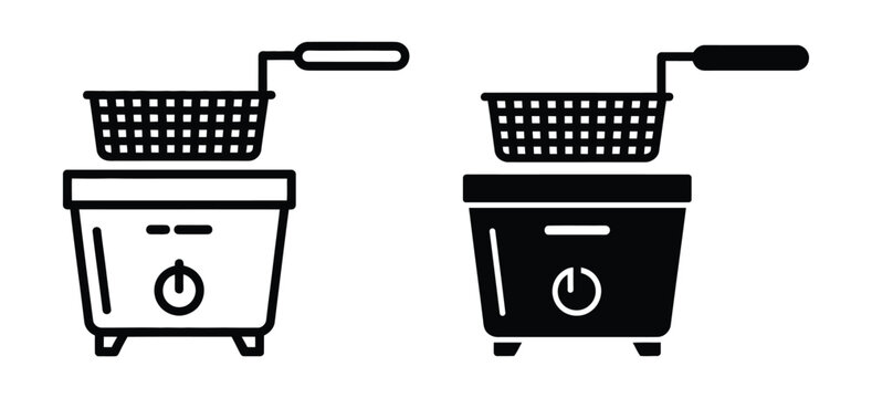 Deep fryer icon outline vector. Fry basket. Electric machine. Deep Fryer Icon Set Black and White Minimalist Illustrations Vector Design. 