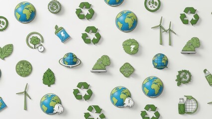 Eco-themed icons pattern earth, recycling, leaf, wind turbines